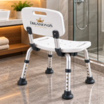 White Adjustable Bathroom Shower Seat for Safe Bathing - Image 2